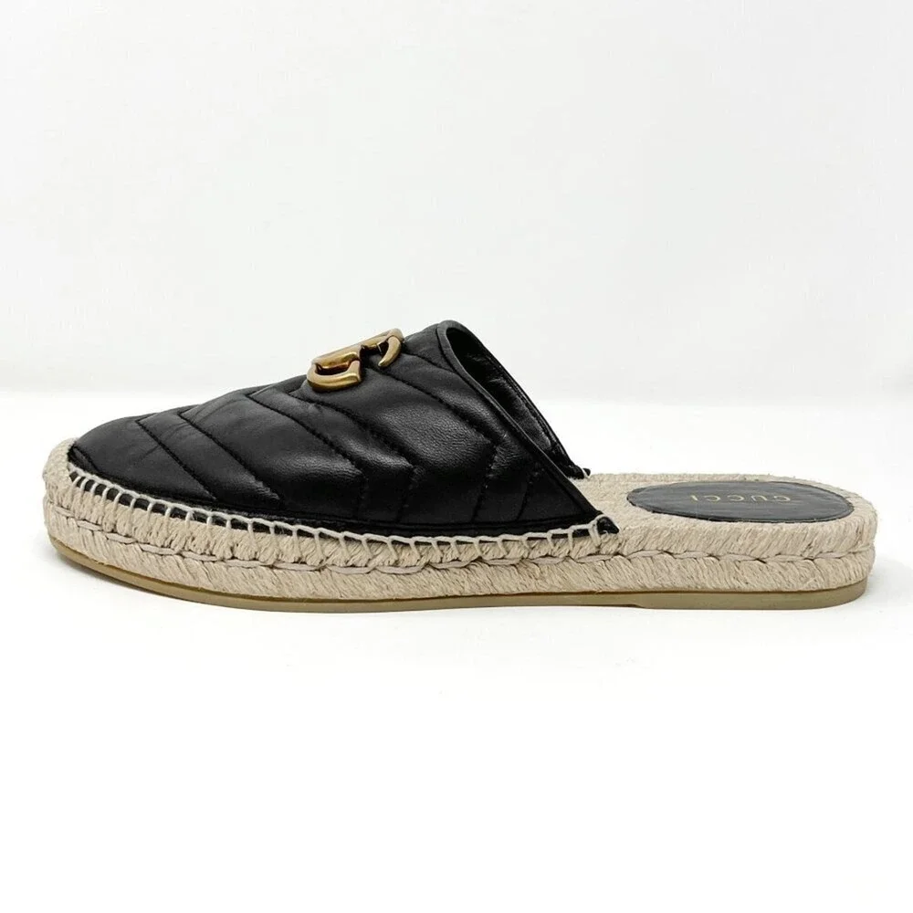 Gucci Marmont Black Espadrille Mules GG‎ Slides Flats Size 37